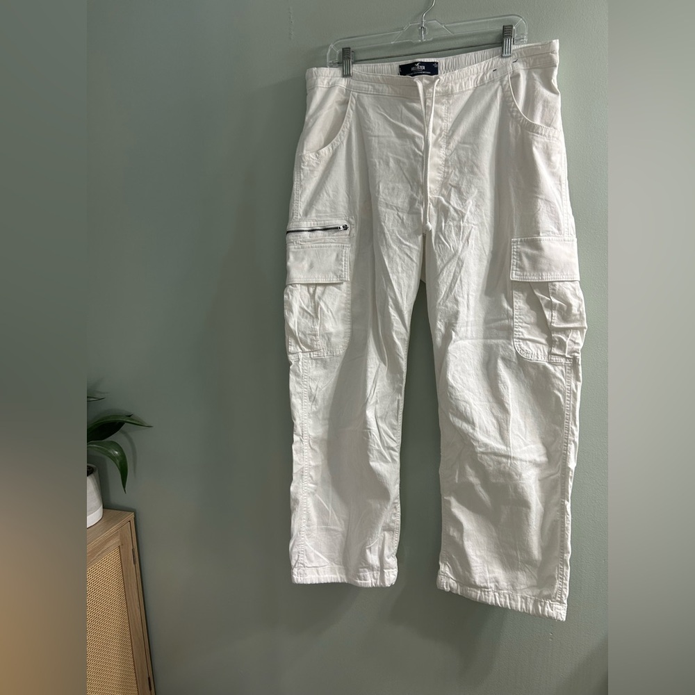 Hollister adjustable rise parachute pants white cargo utility style
